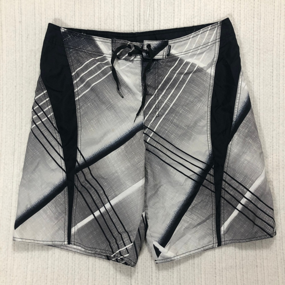 Joe Boxer‎ Swim Trunks Plaid Board Shorts Quick Dry Beach Black White 34